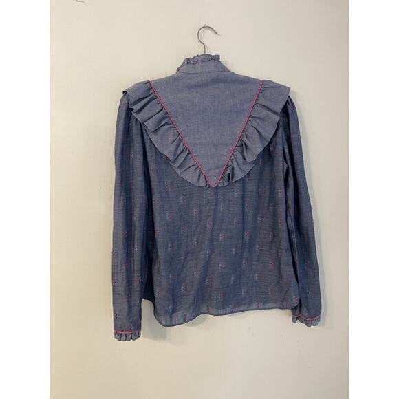 Vintage 80s Kenny Rogers Womens Western Button Down Blue Ruffle Pearl Snap 15/16 - Picture 5 of 9